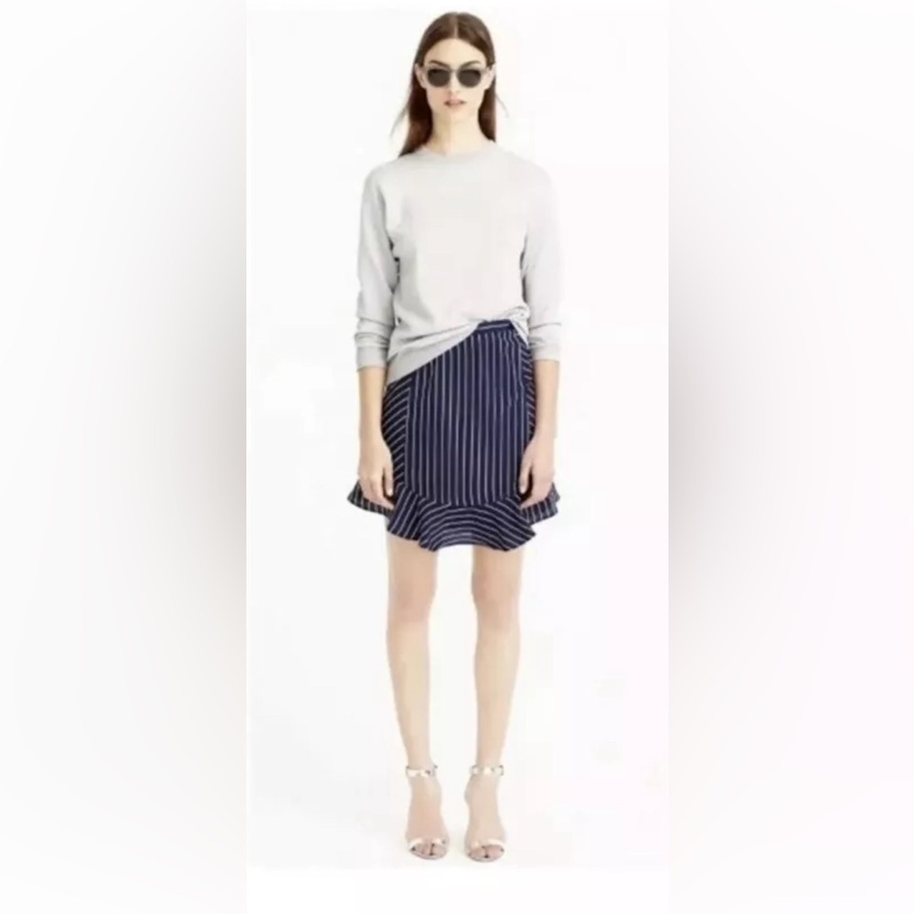 J Crew Women's Skirt Blue White Pinstripe Swing Flounce  Sz 10